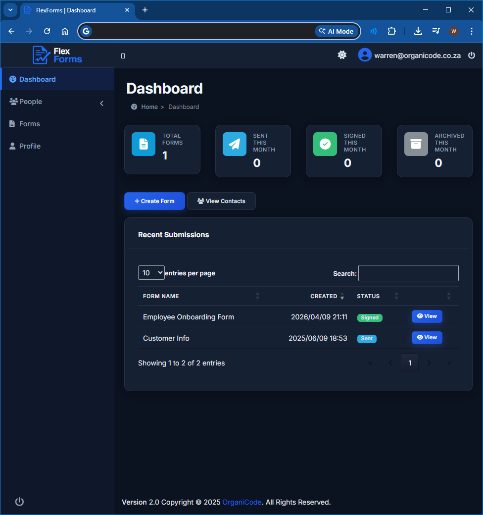 FlexForms dashboard screenshot